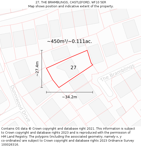 27, THE BRAMBLINGS, CASTLEFORD, WF10 5ER: Plot and title map