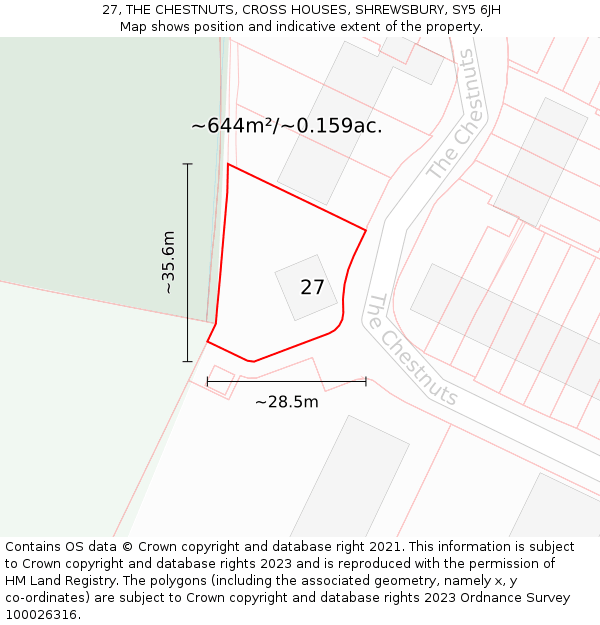 27, THE CHESTNUTS, CROSS HOUSES, SHREWSBURY, SY5 6JH: Plot and title map