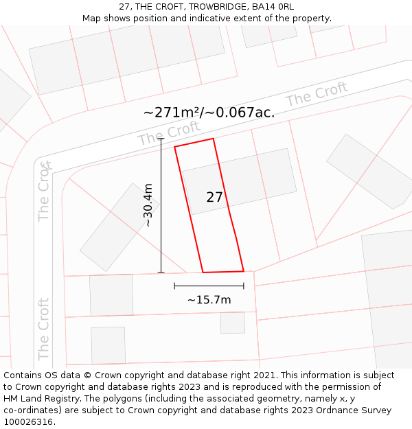 27, THE CROFT, TROWBRIDGE, BA14 0RL: Plot and title map