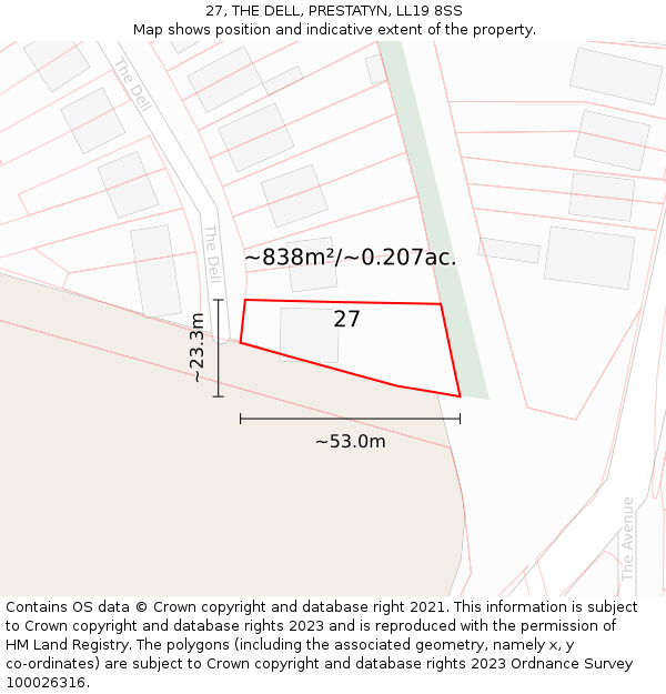 27, THE DELL, PRESTATYN, LL19 8SS: Plot and title map