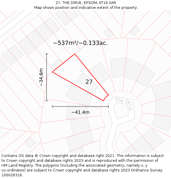 27, THE DRIVE, EPSOM, KT19 0AR: Plot and title map