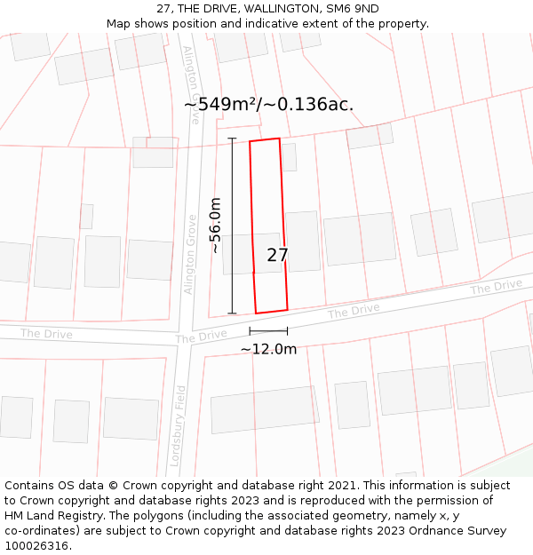 27, THE DRIVE, WALLINGTON, SM6 9ND: Plot and title map