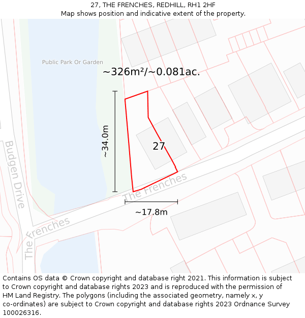 27, THE FRENCHES, REDHILL, RH1 2HF: Plot and title map