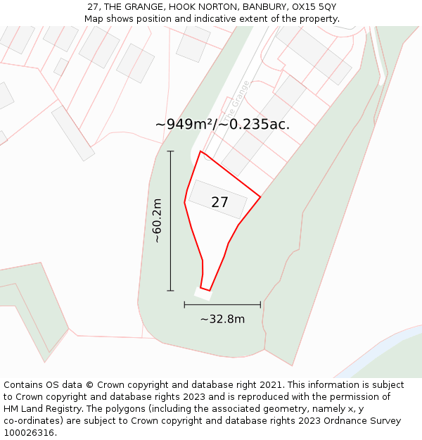 27, THE GRANGE, HOOK NORTON, BANBURY, OX15 5QY: Plot and title map
