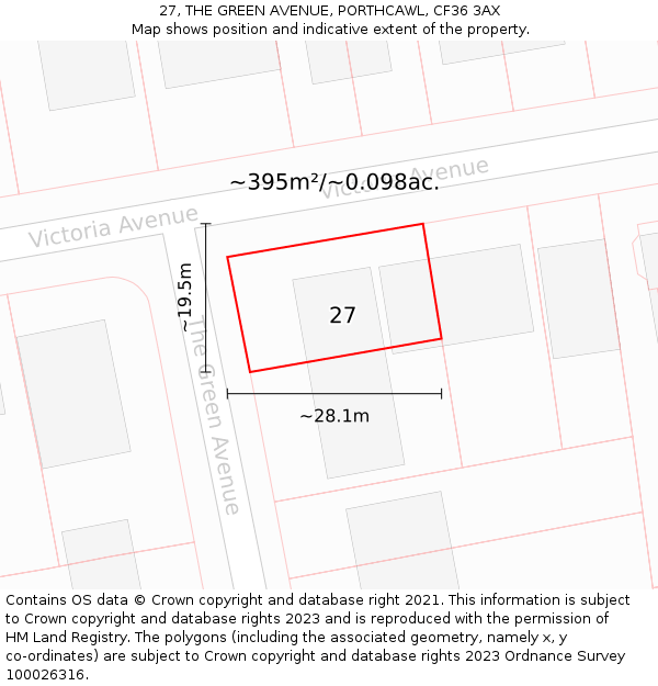 27, THE GREEN AVENUE, PORTHCAWL, CF36 3AX: Plot and title map