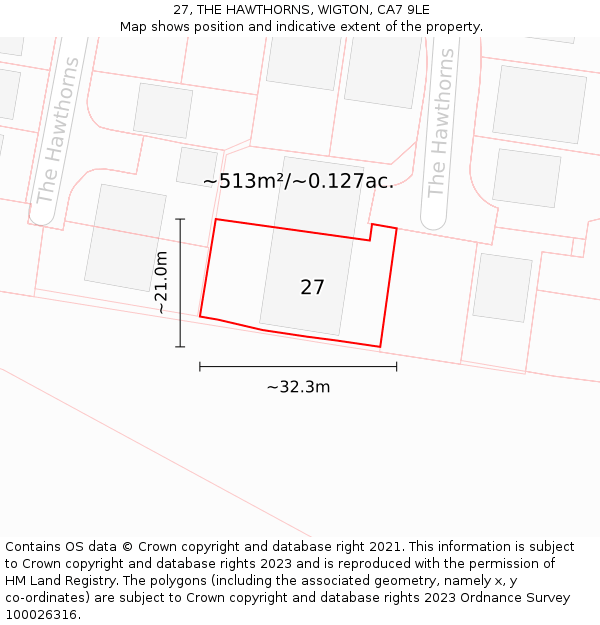 27, THE HAWTHORNS, WIGTON, CA7 9LE: Plot and title map