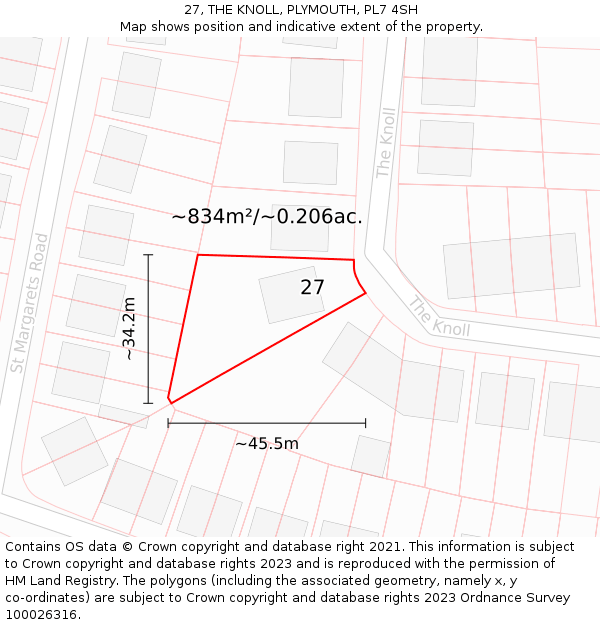 27, THE KNOLL, PLYMOUTH, PL7 4SH: Plot and title map