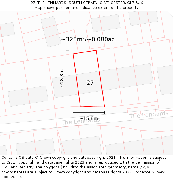 27, THE LENNARDS, SOUTH CERNEY, CIRENCESTER, GL7 5UX: Plot and title map