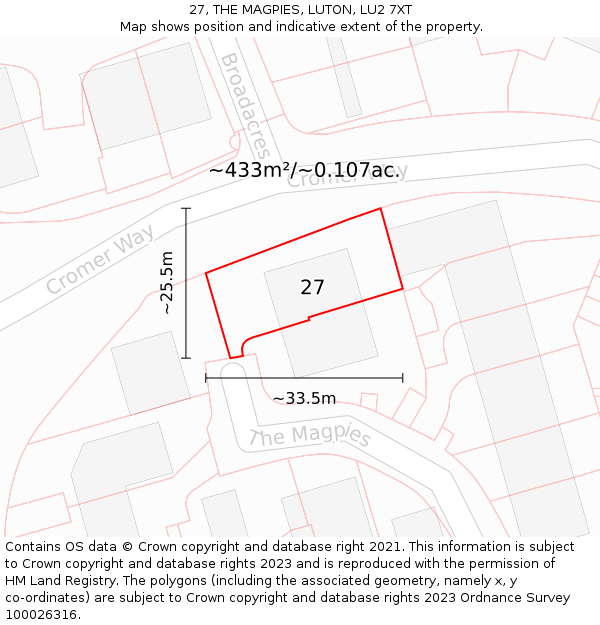 27, THE MAGPIES, LUTON, LU2 7XT: Plot and title map