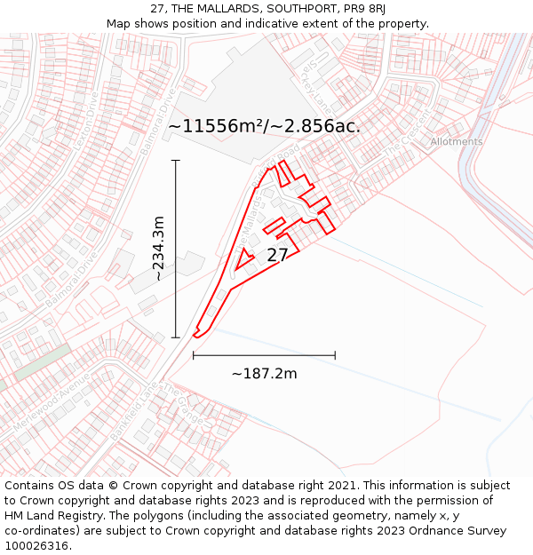 27, THE MALLARDS, SOUTHPORT, PR9 8RJ: Plot and title map