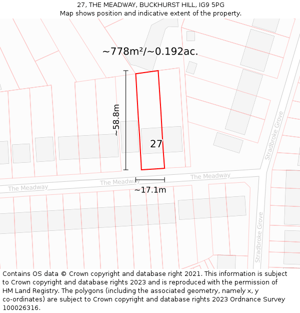 27, THE MEADWAY, BUCKHURST HILL, IG9 5PG: Plot and title map