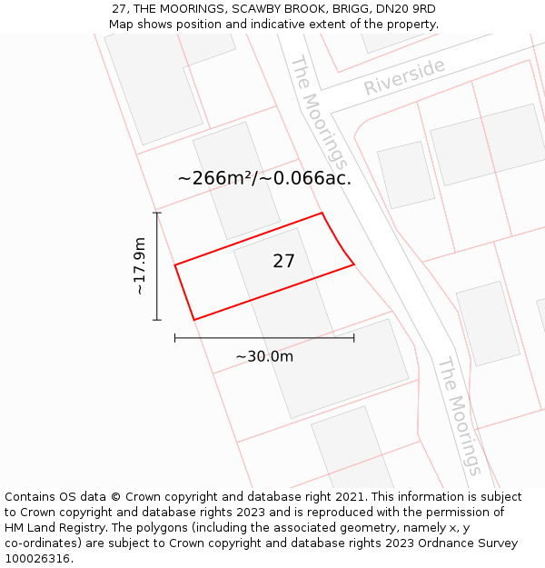 27, THE MOORINGS, SCAWBY BROOK, BRIGG, DN20 9RD: Plot and title map