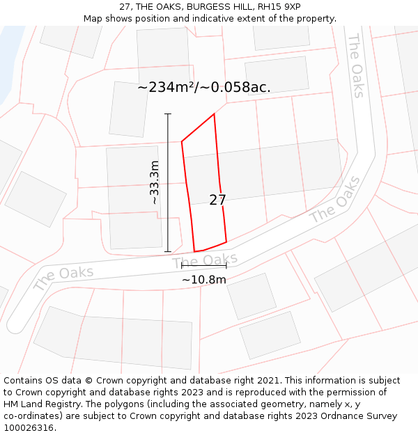 27, THE OAKS, BURGESS HILL, RH15 9XP: Plot and title map