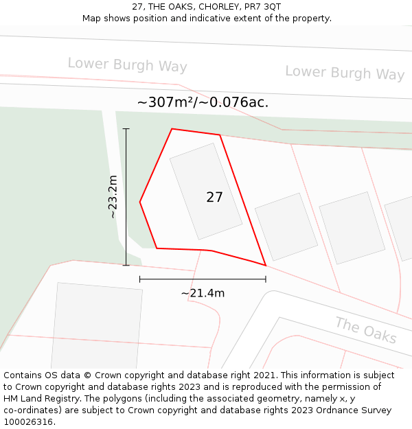 27, THE OAKS, CHORLEY, PR7 3QT: Plot and title map