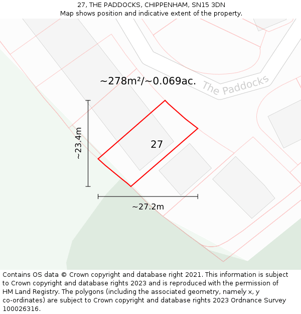 27, THE PADDOCKS, CHIPPENHAM, SN15 3DN: Plot and title map