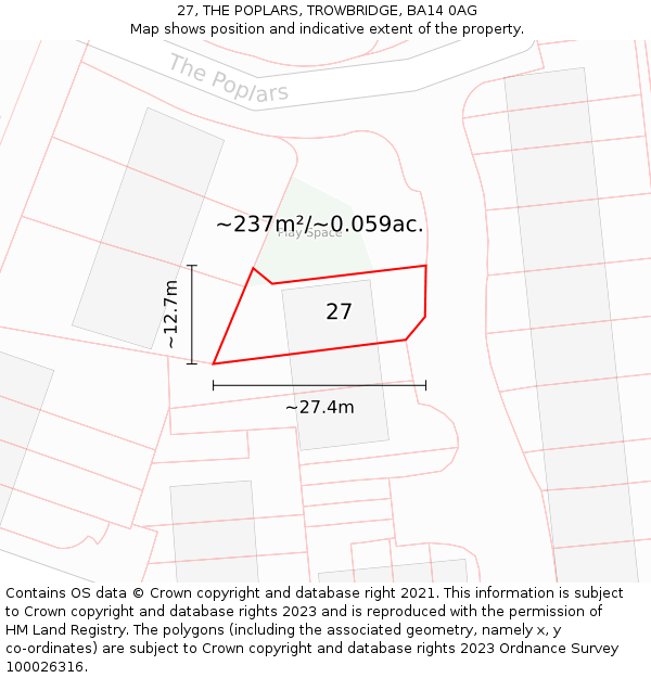 27, THE POPLARS, TROWBRIDGE, BA14 0AG: Plot and title map