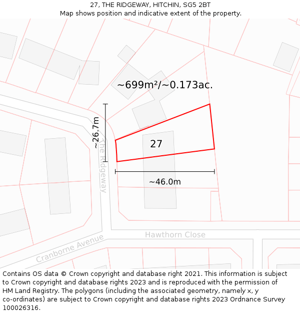 27, THE RIDGEWAY, HITCHIN, SG5 2BT: Plot and title map