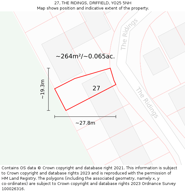 27, THE RIDINGS, DRIFFIELD, YO25 5NH: Plot and title map