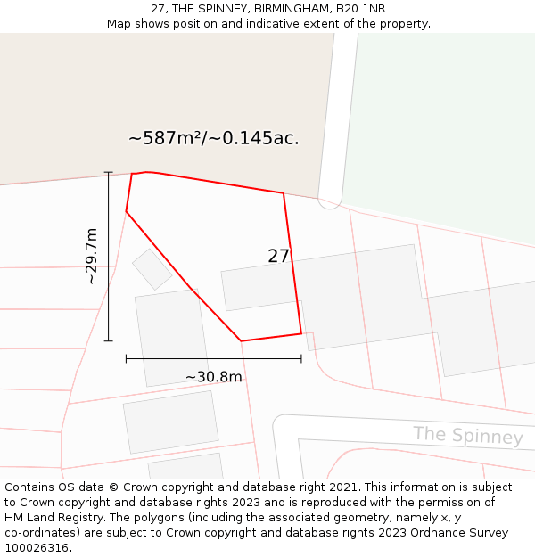 27, THE SPINNEY, BIRMINGHAM, B20 1NR: Plot and title map