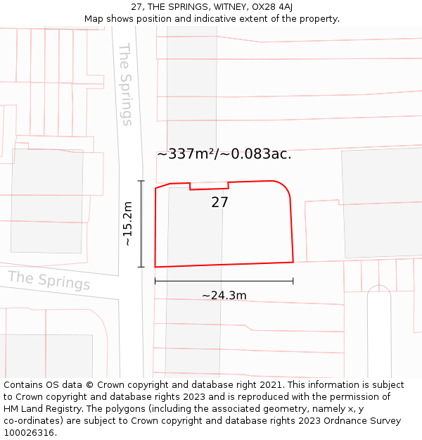 27, THE SPRINGS, WITNEY, OX28 4AJ: Plot and title map