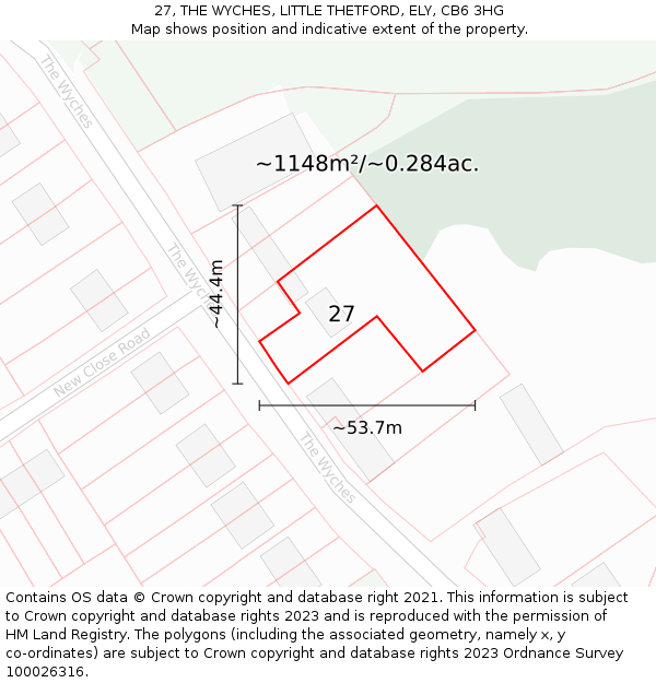 27, THE WYCHES, LITTLE THETFORD, ELY, CB6 3HG: Plot and title map