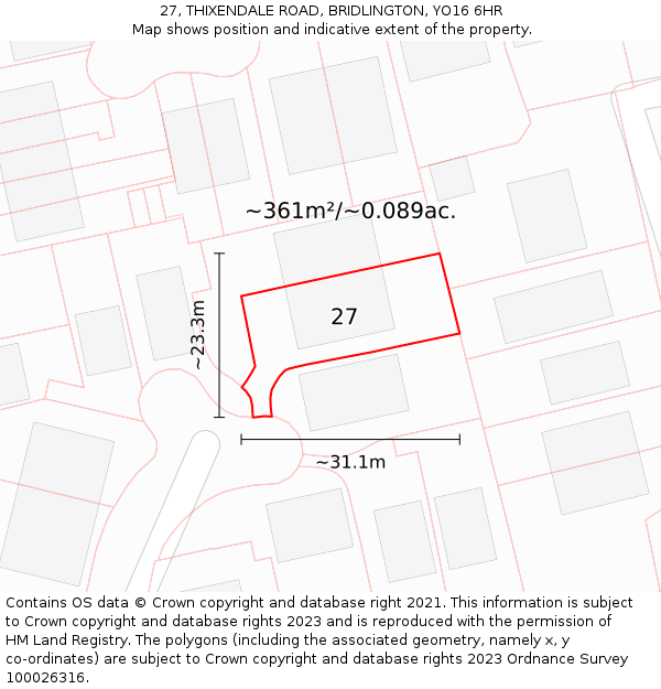 27, THIXENDALE ROAD, BRIDLINGTON, YO16 6HR: Plot and title map