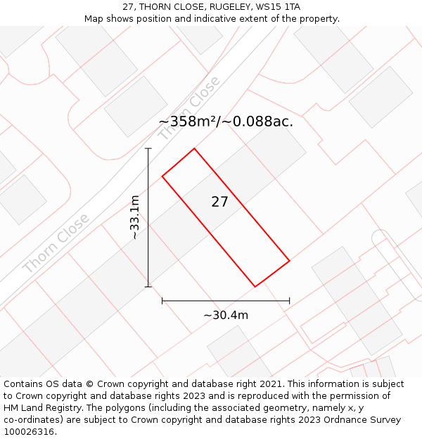 27, THORN CLOSE, RUGELEY, WS15 1TA: Plot and title map