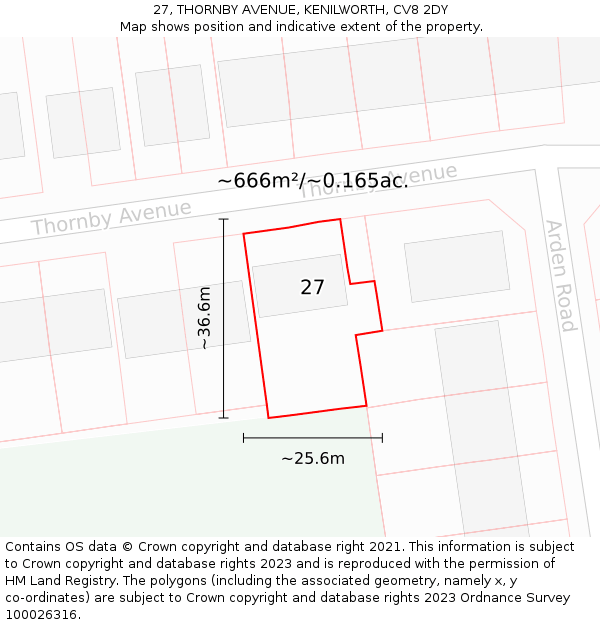 27, THORNBY AVENUE, KENILWORTH, CV8 2DY: Plot and title map