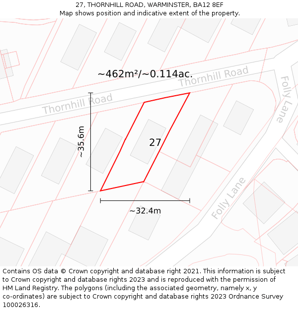 27, THORNHILL ROAD, WARMINSTER, BA12 8EF: Plot and title map