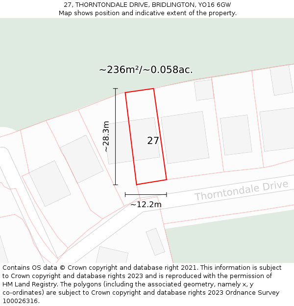 27, THORNTONDALE DRIVE, BRIDLINGTON, YO16 6GW: Plot and title map