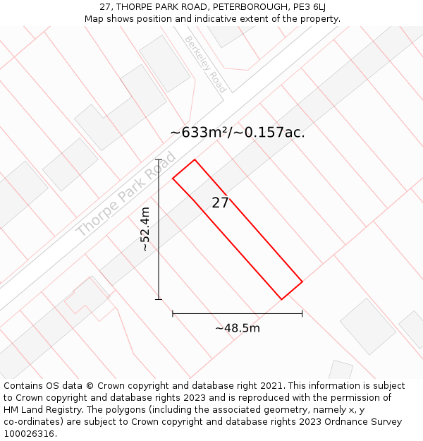 27, THORPE PARK ROAD, PETERBOROUGH, PE3 6LJ: Plot and title map