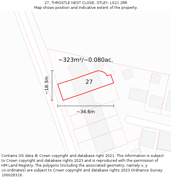 27, THROSTLE NEST CLOSE, OTLEY, LS21 2RR: Plot and title map