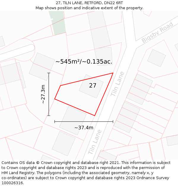 27, TILN LANE, RETFORD, DN22 6RT: Plot and title map