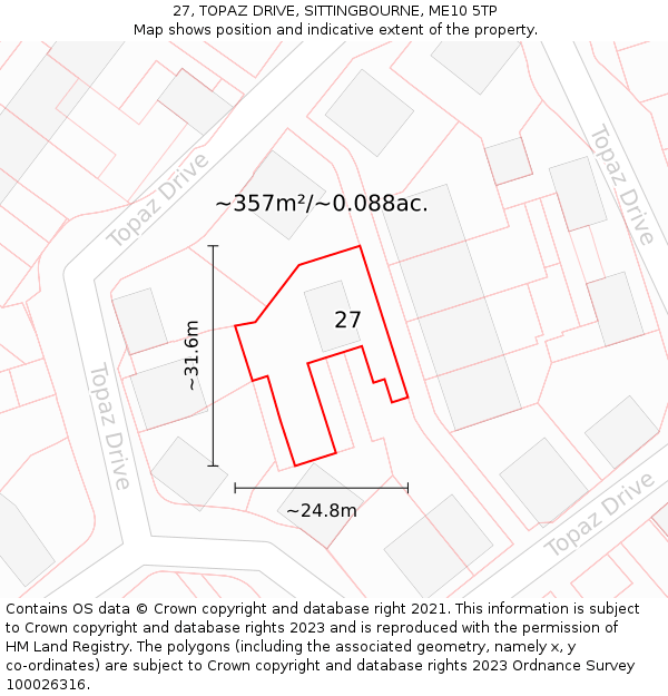 27, TOPAZ DRIVE, SITTINGBOURNE, ME10 5TP: Plot and title map