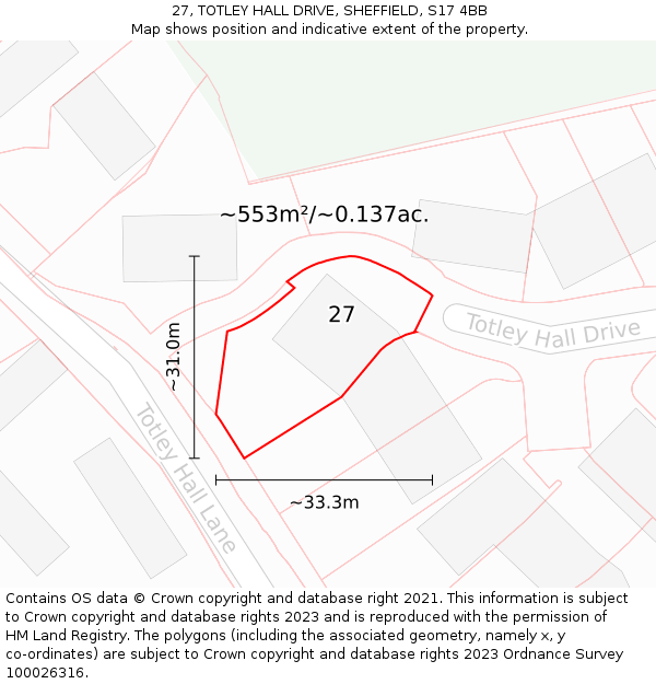 27, TOTLEY HALL DRIVE, SHEFFIELD, S17 4BB: Plot and title map