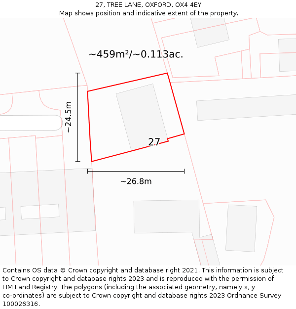 27, TREE LANE, OXFORD, OX4 4EY: Plot and title map