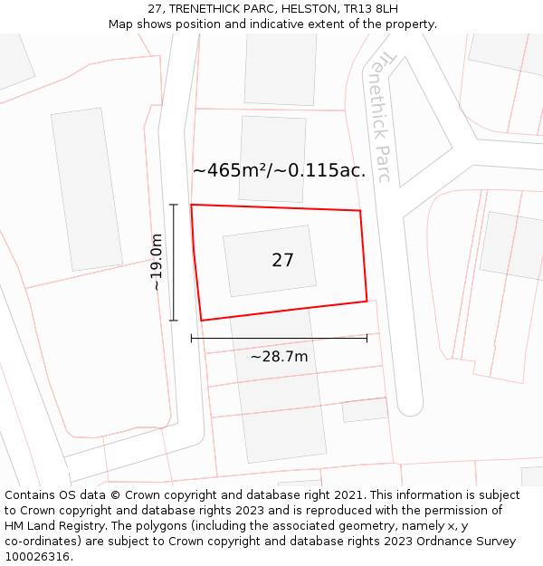 27, TRENETHICK PARC, HELSTON, TR13 8LH: Plot and title map