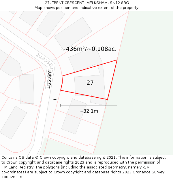 27, TRENT CRESCENT, MELKSHAM, SN12 8BG: Plot and title map