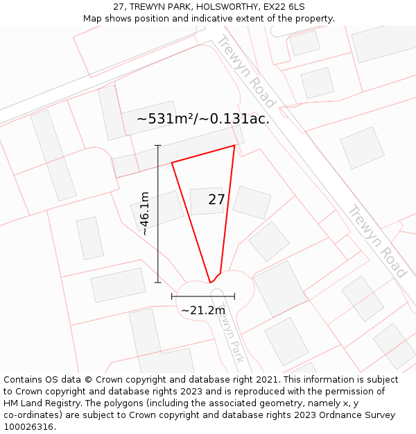 27, TREWYN PARK, HOLSWORTHY, EX22 6LS: Plot and title map