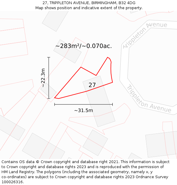 27, TRIPPLETON AVENUE, BIRMINGHAM, B32 4DG: Plot and title map