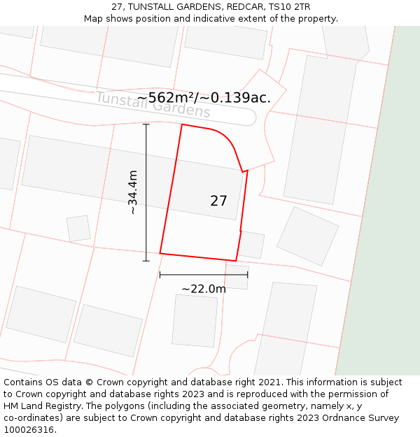 27, TUNSTALL GARDENS, REDCAR, TS10 2TR: Plot and title map