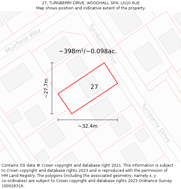 27, TURNBERRY DRIVE, WOODHALL SPA, LN10 6UE: Plot and title map