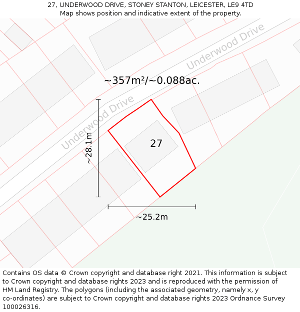 27, UNDERWOOD DRIVE, STONEY STANTON, LEICESTER, LE9 4TD: Plot and title map