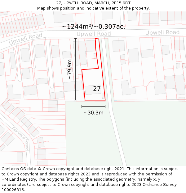 27, UPWELL ROAD, MARCH, PE15 9DT: Plot and title map