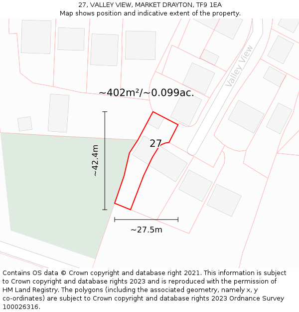 27, VALLEY VIEW, MARKET DRAYTON, TF9 1EA: Plot and title map