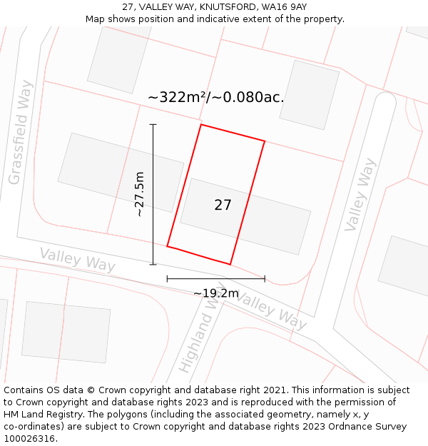 27, VALLEY WAY, KNUTSFORD, WA16 9AY: Plot and title map