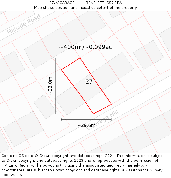 27, VICARAGE HILL, BENFLEET, SS7 1PA: Plot and title map