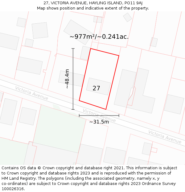 27, VICTORIA AVENUE, HAYLING ISLAND, PO11 9AJ: Plot and title map