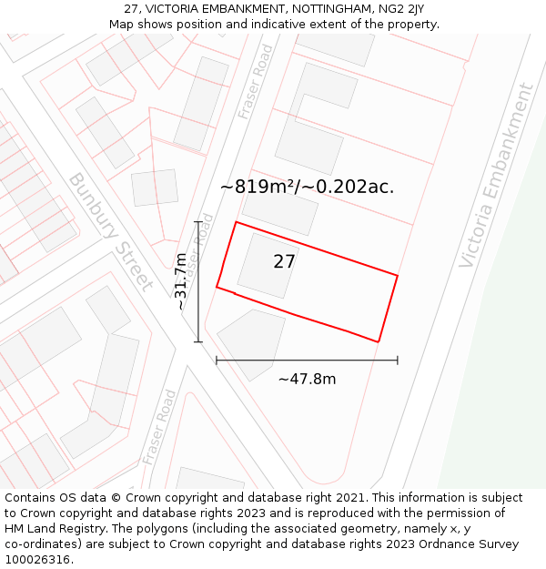 27, VICTORIA EMBANKMENT, NOTTINGHAM, NG2 2JY: Plot and title map