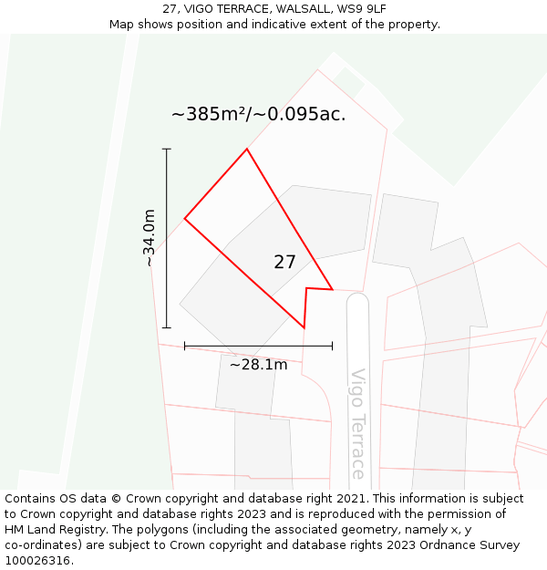 27, VIGO TERRACE, WALSALL, WS9 9LF: Plot and title map